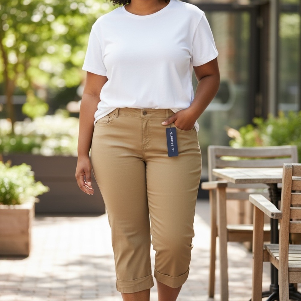 Chaps Khaki Capri Pants 22 NWT | Slimming Pockets Travel Fall